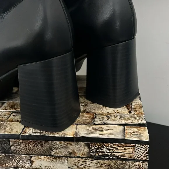 NEW GABOR Black Leather Platform Boots Block Heel Side Zipper Ankle - Size 5.5 - Picture 10 of 16